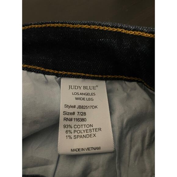 Judy Blue Jeans Womens 7/28 Dark Wash Wide Leg Raw Hem Cropped Stretch JB82517DK - Picture 5 of 10